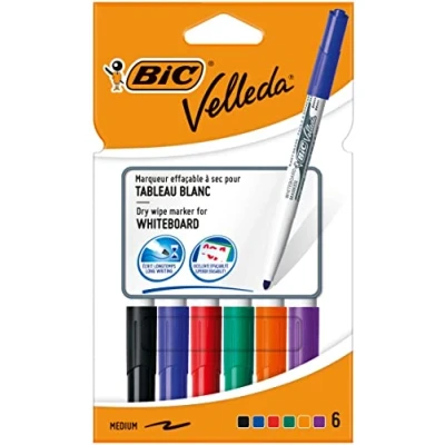 Imagen de BIC Velleda 1741 Rotuladores de pizarra blanca, punta media (4.5 mm), caja 6 unidades, colores surtidos