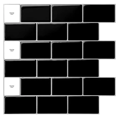 Imagen de Art3d 10 Piezas Negro Azulejos Adhesivos Cocina, de Vinilo Baño, Decorativos 3D, 3D (30x30cm)