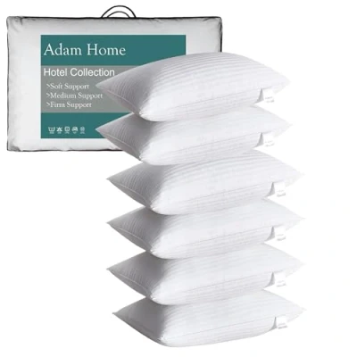 Imagen de Adam Home Almohada a Rayas 6 Paquetes (50x75 cm), de Calidad Hotelera, Almohadas para Dormir Lado, Rellena, Rebote rápido, Prueba Polvo
