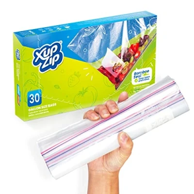 Imagen de 30 Bolsas de Congelados para Almacenamiento Alimentos y Comida XupZip™ Tamaño Grande, Reutilizable, Plástico Alta Resistencia Sello Bambú Hermético Anti Fuga Libre BPA