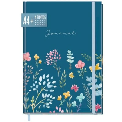 Imagen de paper&amp;you® Bullet Journal dotted A4+ con banda elástica [Happy Flower] 156 páginas, cuaderno de puntos, bocetos, diario, sostenible y respetuoso el medio ambiente
