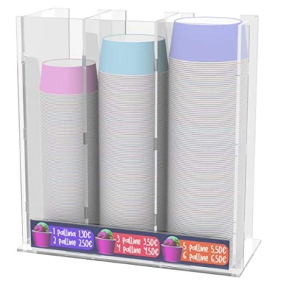 Imagen de Danieli Store Expositor para Copas Helado con 3 Columnas en Acrílico Transparente Soporte Heladerias Marcador de Precios PTCX51