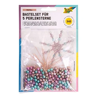 Imagen de folia 12550 Juego de Manualidades para 5 Estrellas Perlas (340 Piezas), Color Rosa, Turquesa y Gris