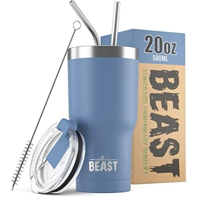 Imagen de Greens Steel BEAST Termo Café para Llevar 550ml I Cielo Tormentoso Taza Térmica de Acero Inoxidable Reusable Viajera Doble Pared al Vacío 2 Pajitas y Cepillo Limpieza