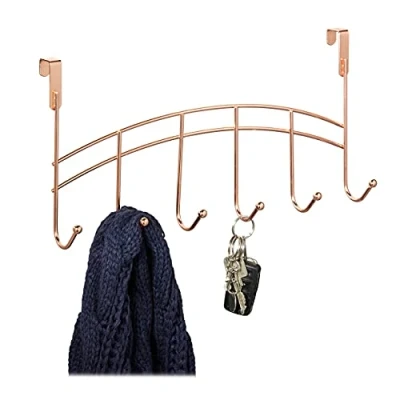Imagen de Relaxdays Perchero Puerta 6 Ganchos, Colgante, Colgador Pasillo, Dormitorio, Baño, 20x40x9 cm, Color Cobre