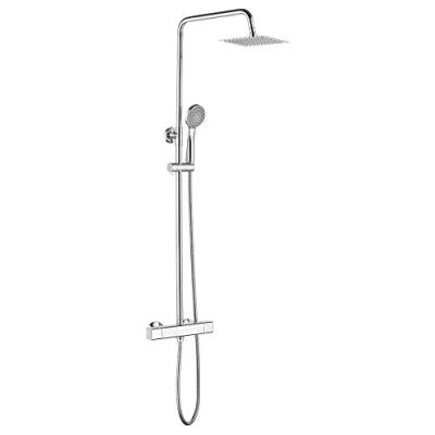 Imagen de Ibergrif M20741 Columna Sistema Cuadrado de Ducha con Rociador, Alcachofa, Manguera, Barra Ajustable y Soporte, Cromo, Plata