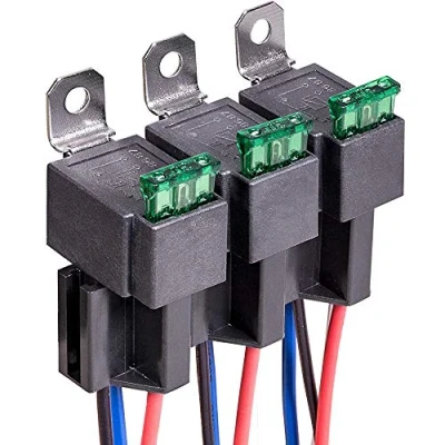Imagen de Gebildet 3piezas 12V 30A Relé de Fusible con 12AWG Tarea Pesada Arneses, 4Pin SPST Automóvil ATC/ATO Cuchilla, Normalmente Abierto pour Coche Motor Bote