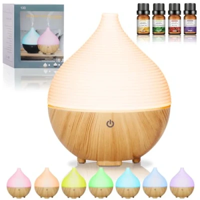 Imagen de BUOAZR 160ML Difusor de Aceites Esenciales, Aroma Sin BPA, Humidificador Ultrasónico Silencioso, 7 Colores LED, Apagado Automático, Esenciales para el Hogar