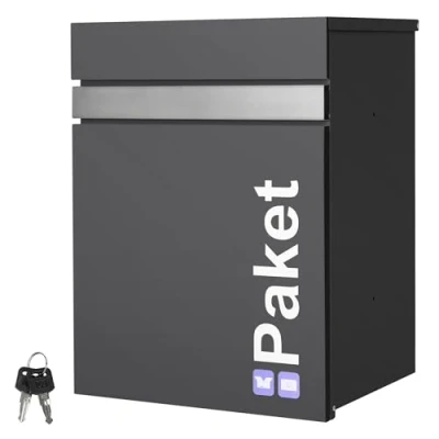 Imagen de ML Design Buzón para Paquetes 44x35x58 cm Antracita Plata Acero Galvanizado Montado En La Pared/De Pie Resistente A Intemperie Caja De Entrega Correo Postal con Cerradura Cilindro + 2 Llaves