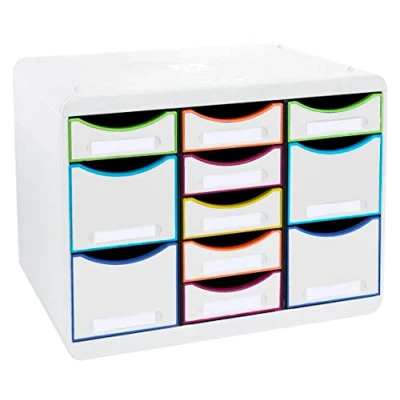 Imagen de Exacompta Ref. 313913D STORE BOX multi 1 caja de 7 cajones finos y 4 altos Dimensiones exteriores: profundidad 27 x ancho 35,5 altura 27,1 cm formato horizontal blanco/arlequín