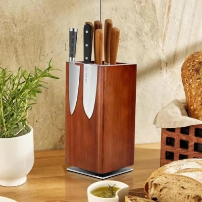 Imagen de Porta Cuchillos Cocina Universal, Soporte Cocina, Bloque con Cerdas de Plástico Extraíbles, Organizador Madera Acacia, para