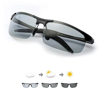 Imagen de TJUTR Gafas de Sol Hombre Rectangulares Photochromic Polarizadas Lentes Grises Antideslumbrante Protección UVA UVB (Negro/Gris(Deportivas))