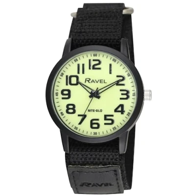 Imagen de Ravel Reloj de Trabajo Moderno para Caballero con Correa Cierre fácil Analógico Cuarzo R1601.64NG Negro/Esfera Que Brilla en la Oscuridad/Correa Negra