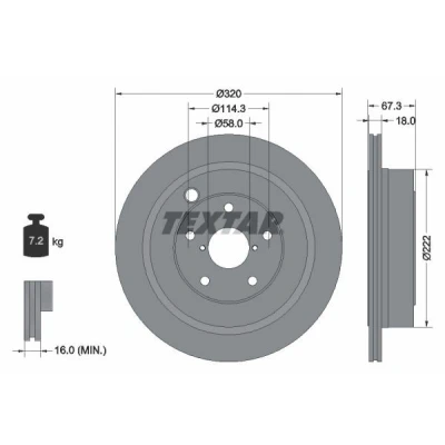 Imagen de TEXTAR PRO 92255903 Disco de freno 320 18 05/08 114,3 ventilación interna revestido sin perno sujeción rueda, buje rueda