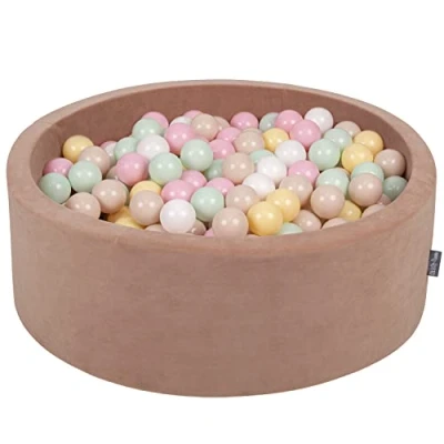 Imagen de KiddyMoon Terciopelo Piscina De Bolas 90X30cm/300 para Ninos Hecha En La UE, Rosa del Desierto:Beigpas/Amarpas/Blan/Menta/Rosaclr