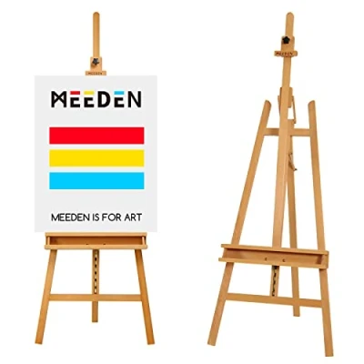 Imagen de MEEDEN Caballete de Madera Haya Ajustable, inclinable para el Suelo, con Capacidad Lienzo hasta 122 cm