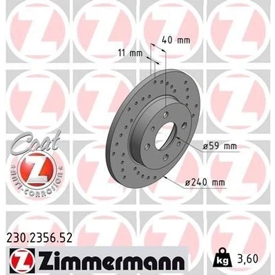 Imagen de ZIMMERMANN SPORT COAT Z 230.2356.52 Disco de freno 240 11 6/4 4 98 macizo, perforado revestido FIAT: Punto II Hatchback, Marea Berlina