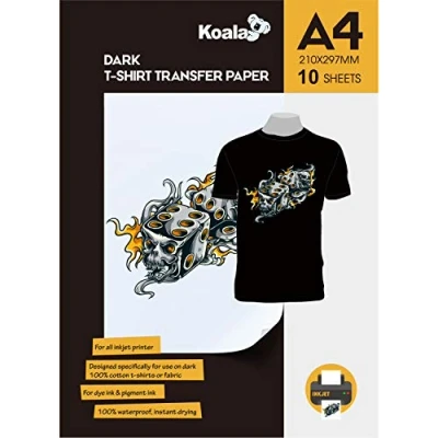 Imagen de KOALA Papel de transferencia tinta para camisetas oscuros, 10 hojas, A4.