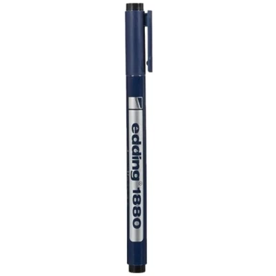 Imagen de edding 1880 rotulador calibrado negro x1 ancho de línea 0,5 mm para escritura precisa, esbozos y dibujo técnico punta fina con soporte metálico, adecuado usar reglas plantillas