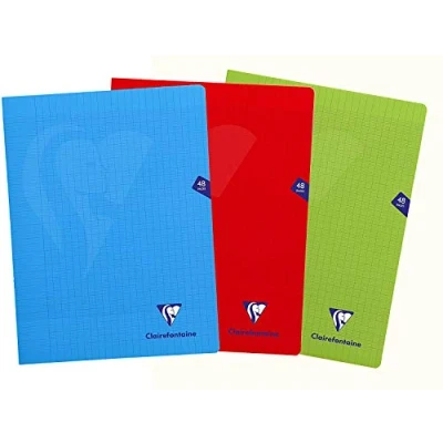 Imagen de Clairefontaine 293311AMZC Lote de 3 Cuadernos Grapados Mimesys 24x32 cm 48 Páginas Cuadrados Papel Blanco 90 g Cubierta Polipropileno Azul, Rojo, Verde