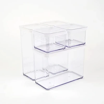 Imagen de Rotho Loft Juego de 5 tarros almacenamiento con tapa varios tamaños, plástico alimentario (PP) sin BPA, transparente/blanco, (21.4 x 21.4 23.5 cm)