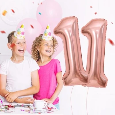 Imagen de Globos de 11 cumpleaños,Oro_rosa pulgadas Globo número, decoraciones número cumpleaños para hombre y mujer, inflable lámina Oro_rosa