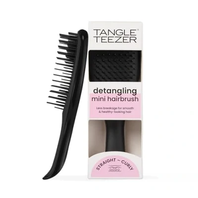 Imagen de Tangle Teezer Mini The Ultimate Cepillo desenredante para el cabello mojado, dientes de dos niveles y mango cómodo, ideal niños viajes, reduce nudos roturas, color negro