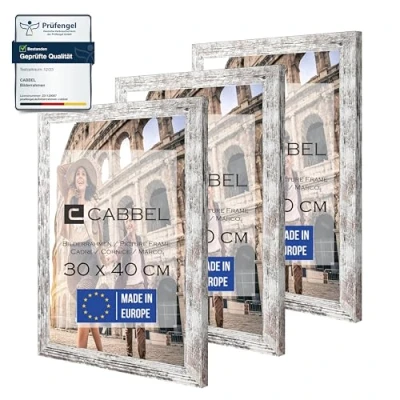 Imagen de CABBEL set de 3 marcos 30x40 cm Marco madera MDF con cristal acrílico inastillable, ideal para pósters, retratos en abedul