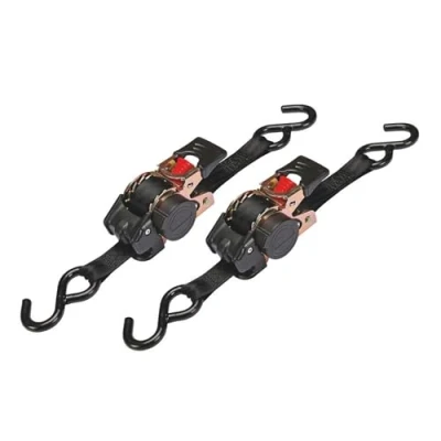 Imagen de Toolland Juego de Correas Carrera, en 2 Partes, Lote 2, con Tensor trinquete y Ganchos S, retracción automática, para el Almacenamiento Cargas, máx. 300 kg, poliéster, Negro, 25 mm x 3 m