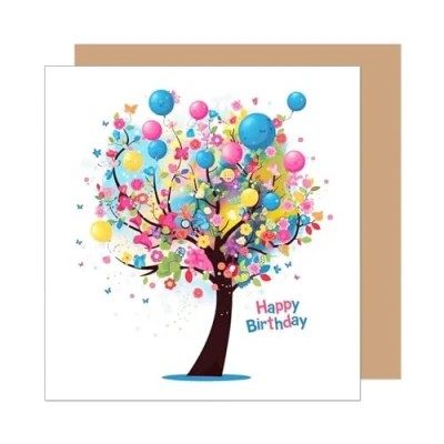 Imagen de Edition Seidel Tarjeta de cumpleaños cuadrada premium con sobre, felicitación Happy Birthday Billet para hombre, esposa, novia, novio, niño, multicolor árbol (GQ365 SW025)