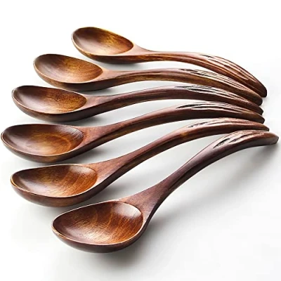 Imagen de YFWOOD Cuchara Madera Juego de 6 Cucharas Estilo Japonés Dispositivo Cocina Té Café Miel Natural Accesorios