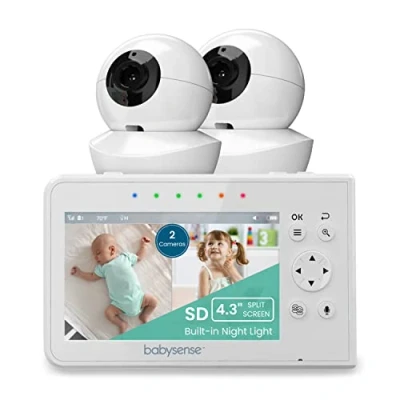 Imagen de Babysense Vigilabebés con Video, Pantalla Dividida de 4.3 &quot;con Dos cámaras y Audio, Giro e inclinación remotos, Alcance 300 m (Espacio Abierto)