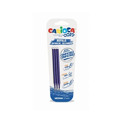 Imagen de Carioca Recambios de Bolígrafo Borrador Oops Azul, Recambio Compatible, Tinta Sensible a la Temperatura, 3 Piezas, Color Azul