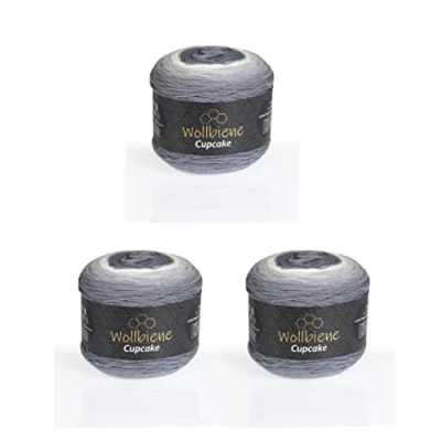 Imagen de Cupcake 3100 Ovillo de lana para tejer, 150 g, 450 turca, degradada (gris oscuro, gris claro, blanco 3100)