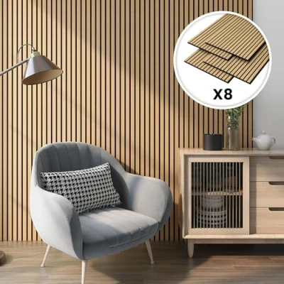 Imagen de NEU.HOLZ Set de 8X Paneles Pared Acústicos Revestimiento Paredes Listones Decorativos en MDF y Fieltro 120 x 60 2 cm (5,76 m²) Roble Oscuro
