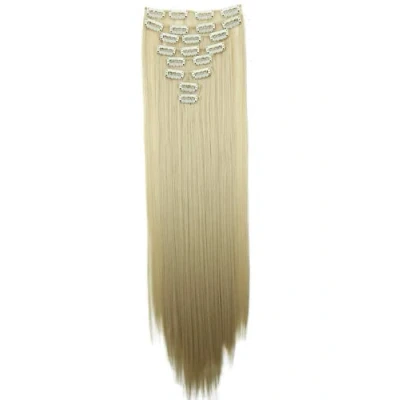 Imagen de CAISHA XXL 60cm Extensiones Rectas Con Clip Postizo Sintético Resistente Al calor Pelo Largo 8 Uds Platino Rubia CES5