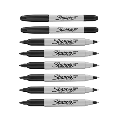 Imagen de Sharpie Rotuladores permanentes de doble punta, tinta negra, paquete 8, puntas finas y ultrafinas