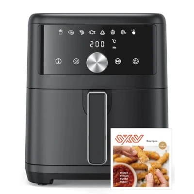 Imagen de Innsky Freidora de Aire 6L, Air Fryer con Panel Multifunción, sin Aceite Diseño Compacto, 1500W, 8 Programas, Hasta 200 C y 60 Min, Menos Ruido, Incluye Recetas, Color Negro