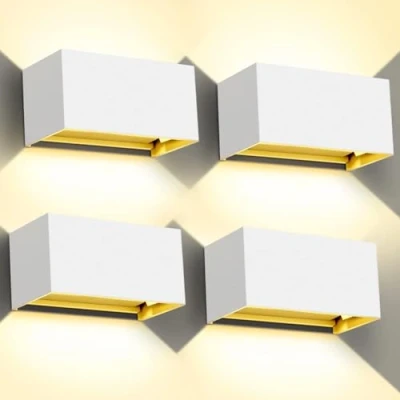 Imagen de Kingwen 4 piezas Apliques Pared Exterior/Interior 20W 3000K Aplique Exterior LED Luz Rectangular Blanco Lampara Ángulo de haz Regulable Interior IP65