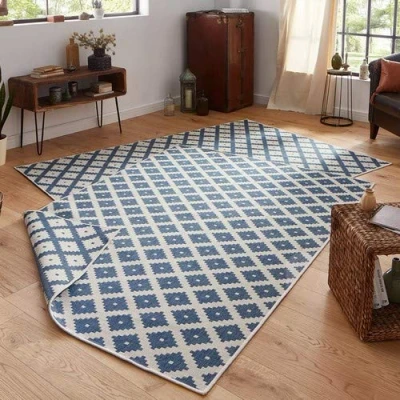 Imagen de Bougari In &amp; Outdoor Nizza Alfombra Reversible (120 x 170 cm), Color Azul y Crema