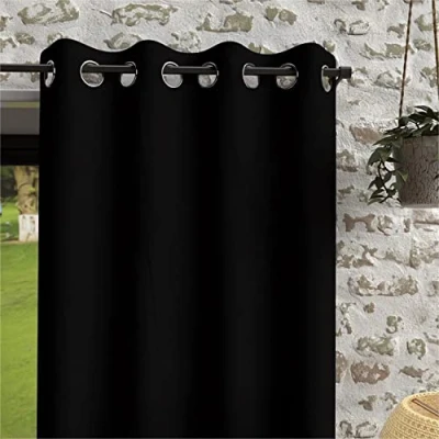 Imagen de Soleil d&#039;ocre Cortina con Ojales de Microfibra Lavada Boheme, Negro, 140 x 180 cm