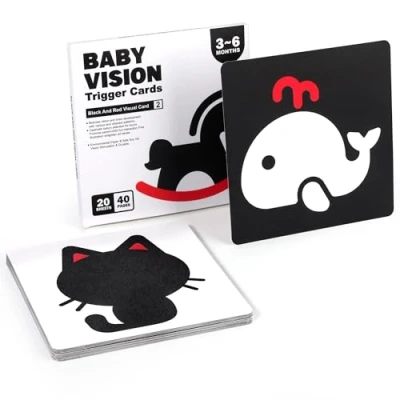 Imagen de Tarjetas Flashcards Bebés, Estimulación Visual Juguetes en Blanco y Negro, Sensoriales Montessori Regalo Educativo para Niños Pequeños 3 6 Meses (20 PCS)
