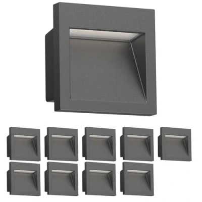 Imagen de ledscom.de 10 LED aplique empotrable NOLA, downlight para exteriores, IP54, antracita mate, 90 x 90mm, blanco cálido