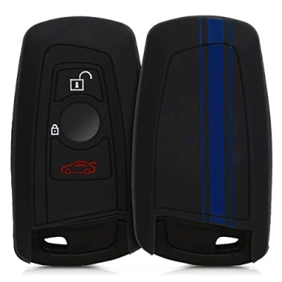 Imagen de kwmobile Carcasa Compatible con Llavero de BMW Llave Coche Control Remoto 3 Botones (Solo Keyless Go) Funda para Mando Silicona Azul/Negro