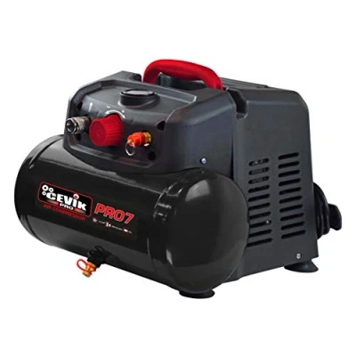 Imagen de CEVIK PRO CA PRO7N Compresor de Aire Monoblock 75 dB Capacidad 6 L Motor 1.5HP Presión Máx 8 Bar Caudal 160 l/min Sin Aceite Mantenimiento Ruedas Transporte Asa Ergonómica