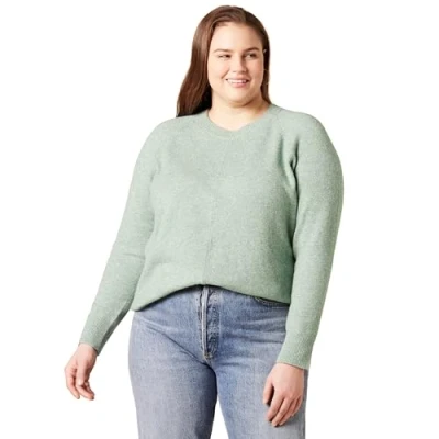 Imagen de Amazon Essentials Jersey de Tacto Suave con Cuello Redondo, Manga Larga y Corte Clásico Mujer, Verde Salvia Mezcla, XS