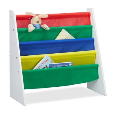 Imagen de Relaxdays Librería Infantil, Mueble de almacenaje Juguetes, MDF+Poliéster, Multi Color
