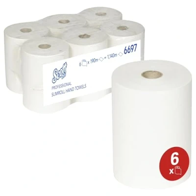 Imagen de Scott Slimroll Toalla secamanos 6697 Rollo de 190 m, blanco, 1 capa (el paquete contiene 6 rollos)