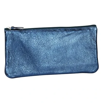 Imagen de Clairefontaine 8706C Trousse Scolaire Plate 22x11 cm en Véritable Cuir irisé, Indigo