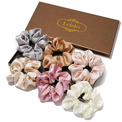 Imagen de Lolalet 6 Coleteros de Satén, Scrunchies Seda para Pelo Mujer Lazos Chica Suave Gomas Elástica Cabello C